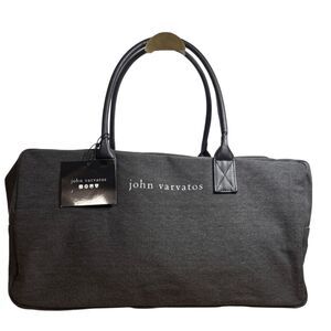 John‎ Varvatos Men's Leather Dual Handle Duffle Weekender Travel Bag Gray NWT